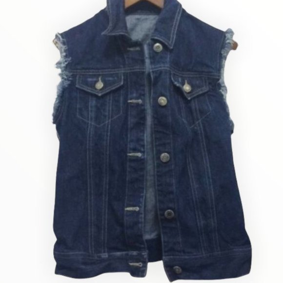 Abercrombie & Fitch | Sleeveless Frayed Jean Jacket with Front Pockets | Sz S-M - Picture 1 of 8